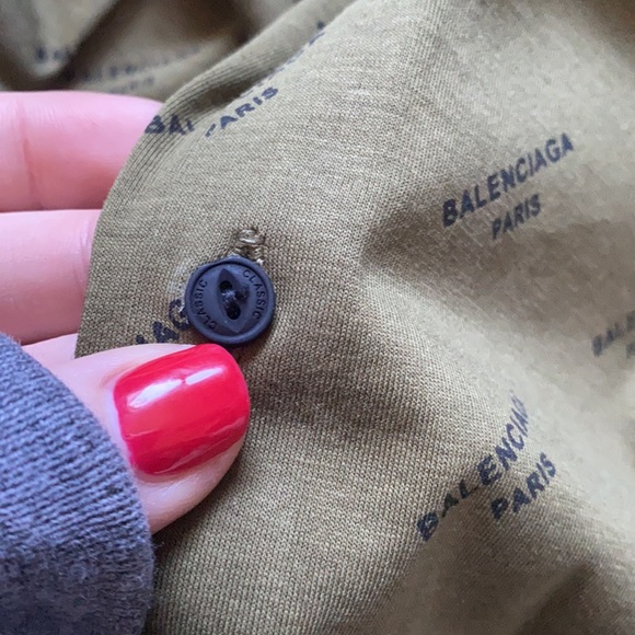 Balenciaga XL Green And Black Logo Button Up Collared Long Sleeve Shirt - Picture 12 of 14